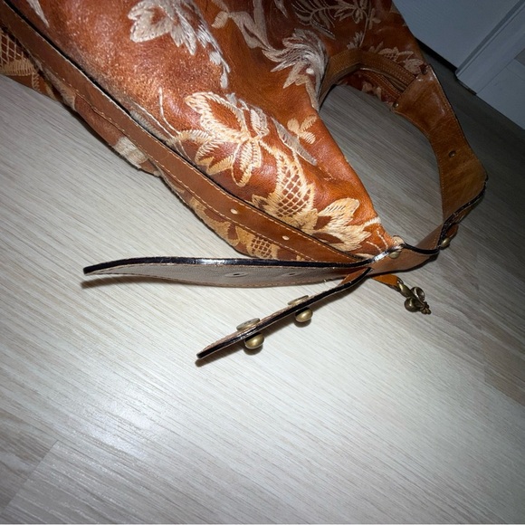 Donald J. Pliner Leather Embroidered Floral Patterned Hobo Bag in Brown Orange - Picture 7 of 16